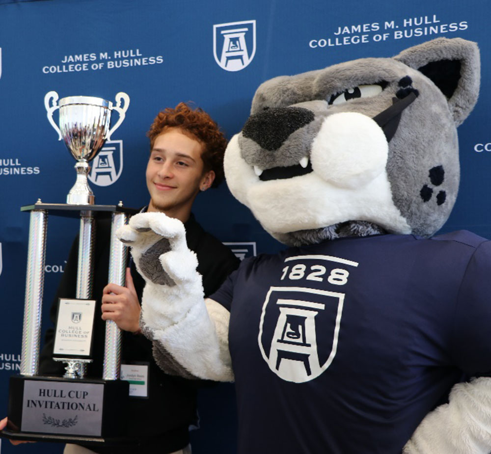 Student with cup and Augustus