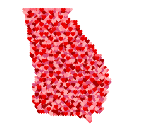 hearts make up design of Georgia map