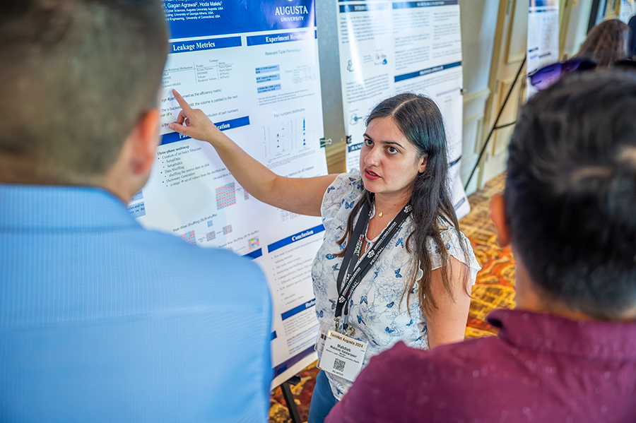 PhD student presenting research.