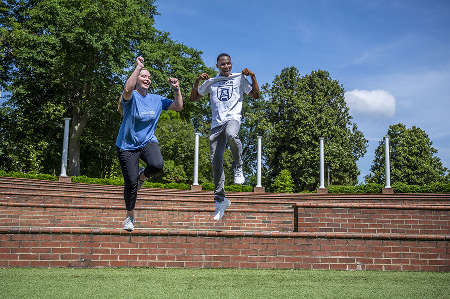 students jumping