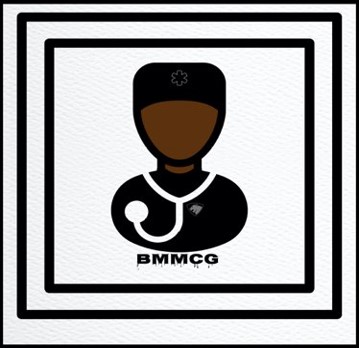 Logo that says BMMCG which stands for Black Men Medical College of Georgia. Has a icon of black doctor with stethoscope