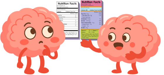 Two brains discussing nutrition labels