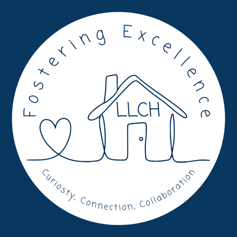 Honors LLC Logo white house icon on a navy background with navy text that says Fostering Excellence