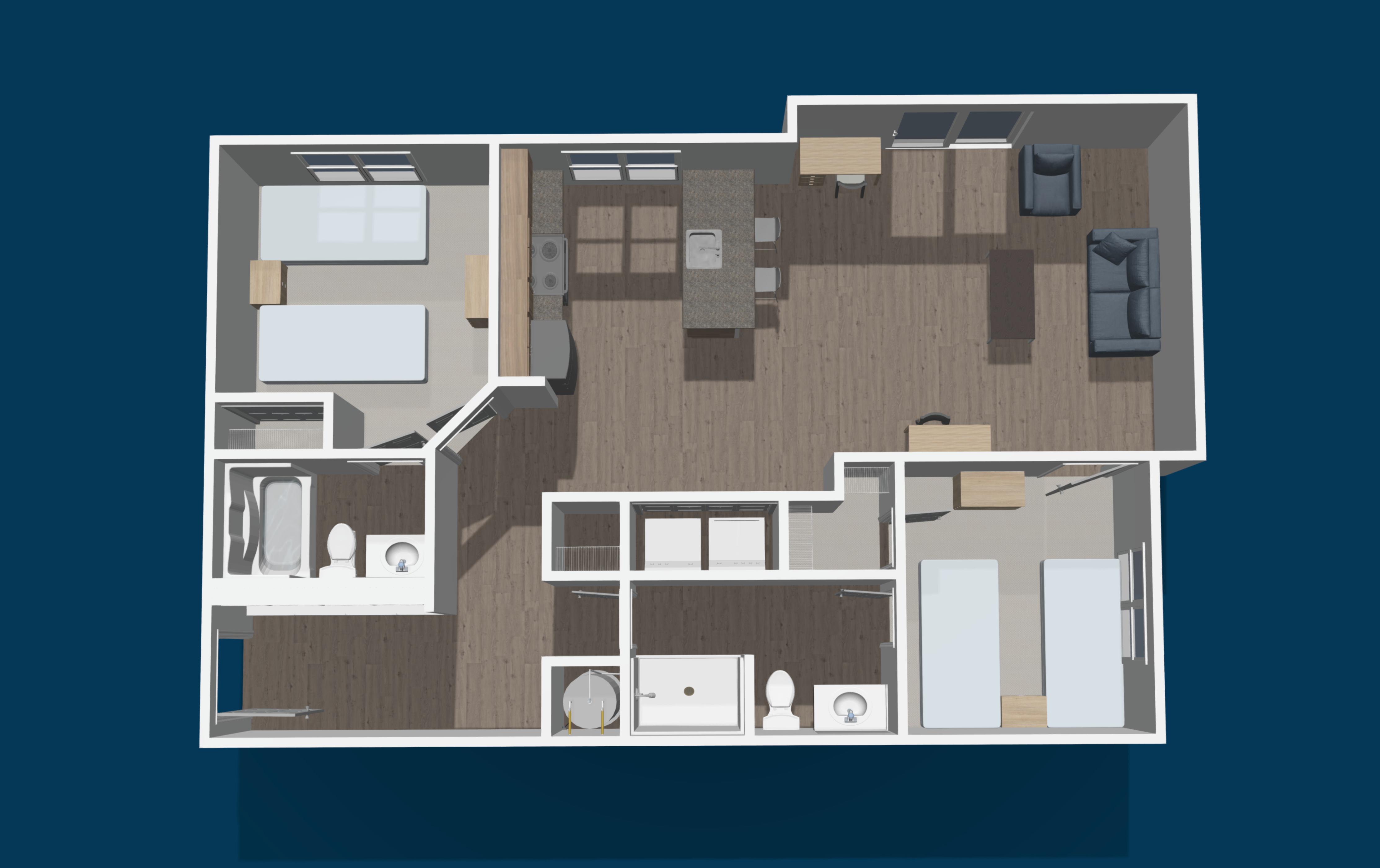 two bedroom suite with kitchen