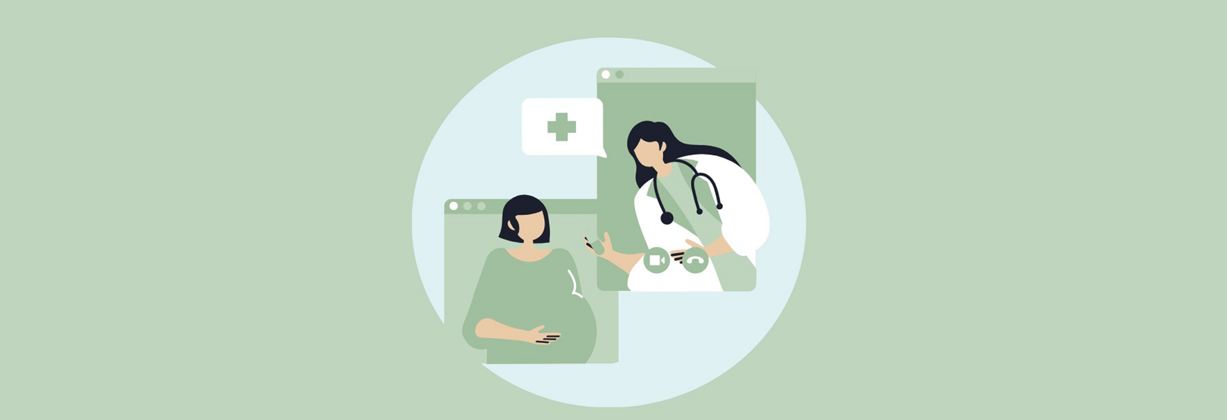 icon of pregnant mother and doctor doing online appointment