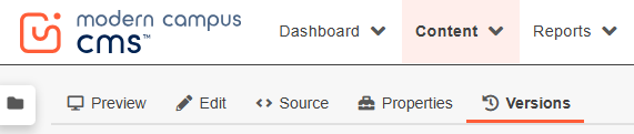 Screenshot view showing location of 'Versions' tab