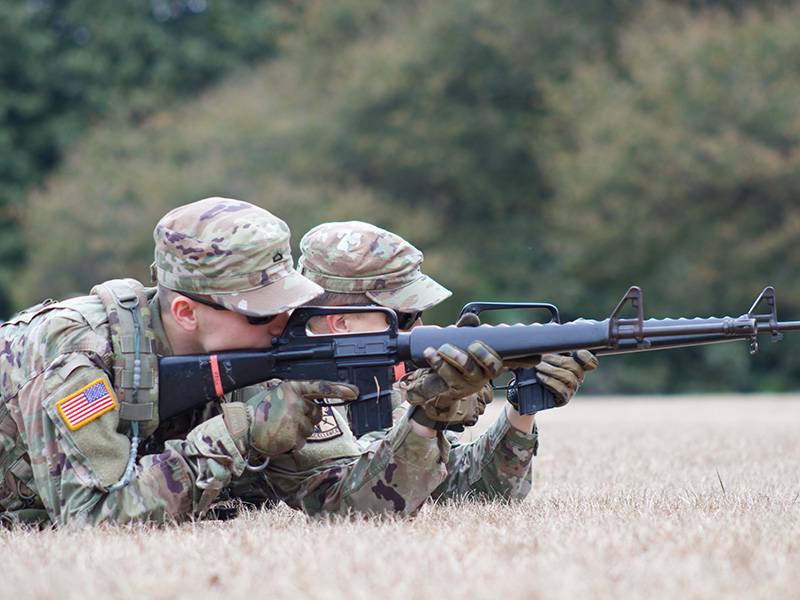 Cadets follow target with rubber M4