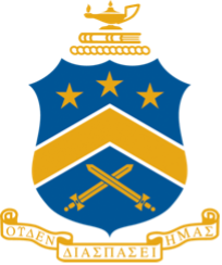 Blue nad Yellow shield with two scowrds in middle crossed