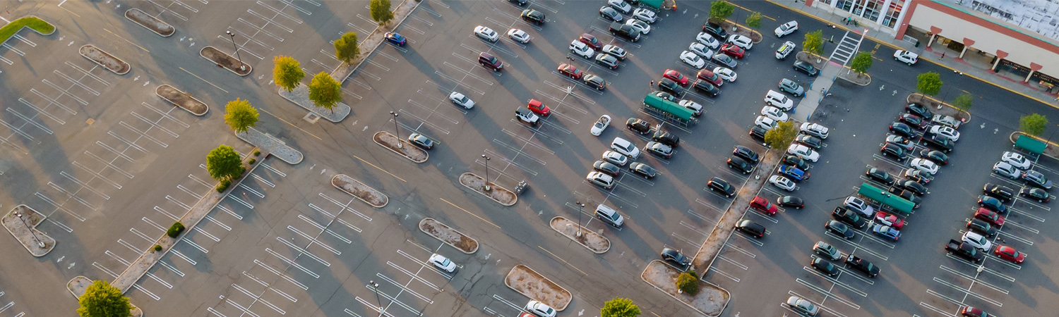 Overview of parking lot with cars
